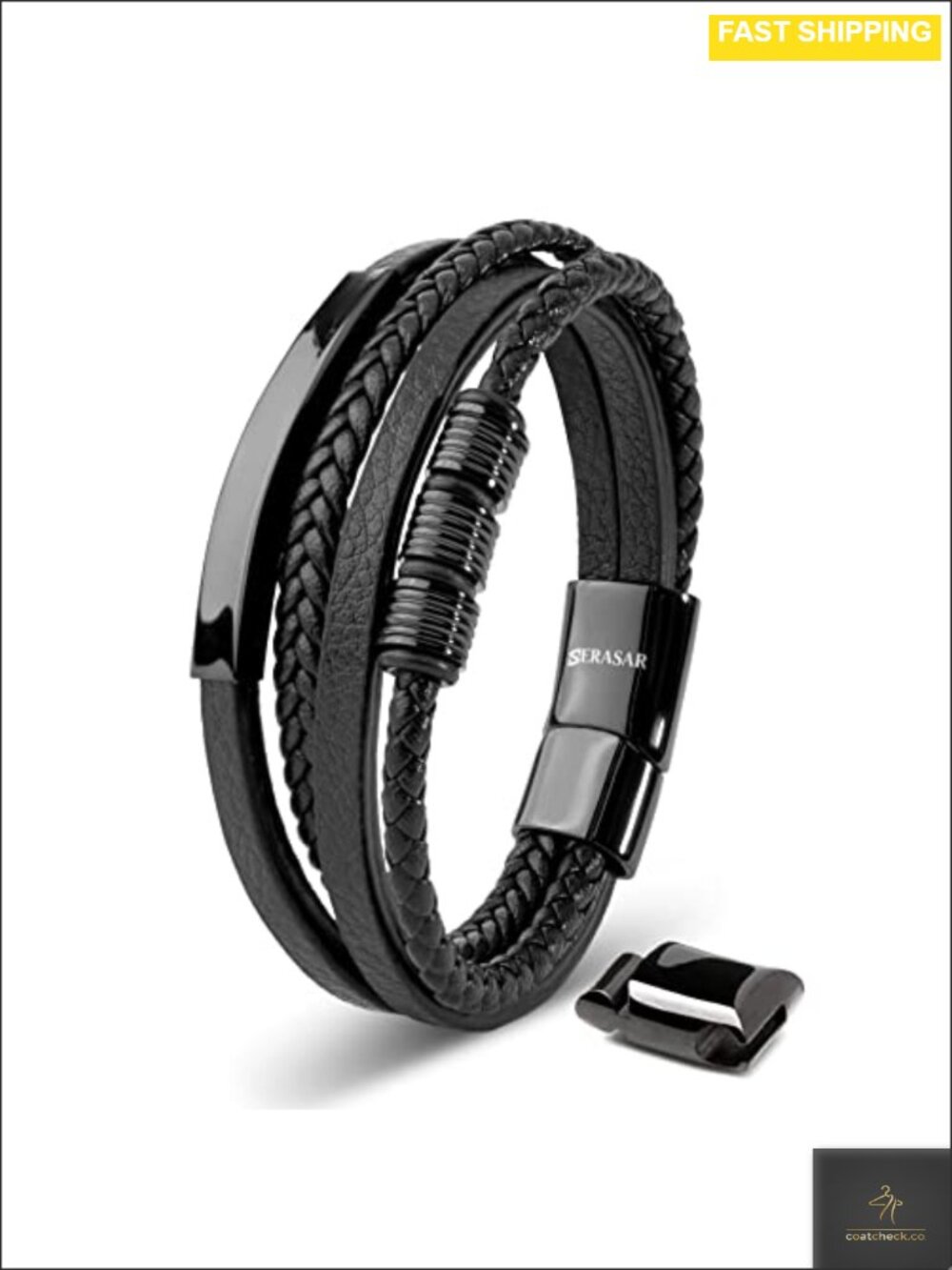 Leather Bracelet w/ Stainless Steel Magnetic Clasp Braided Cuff